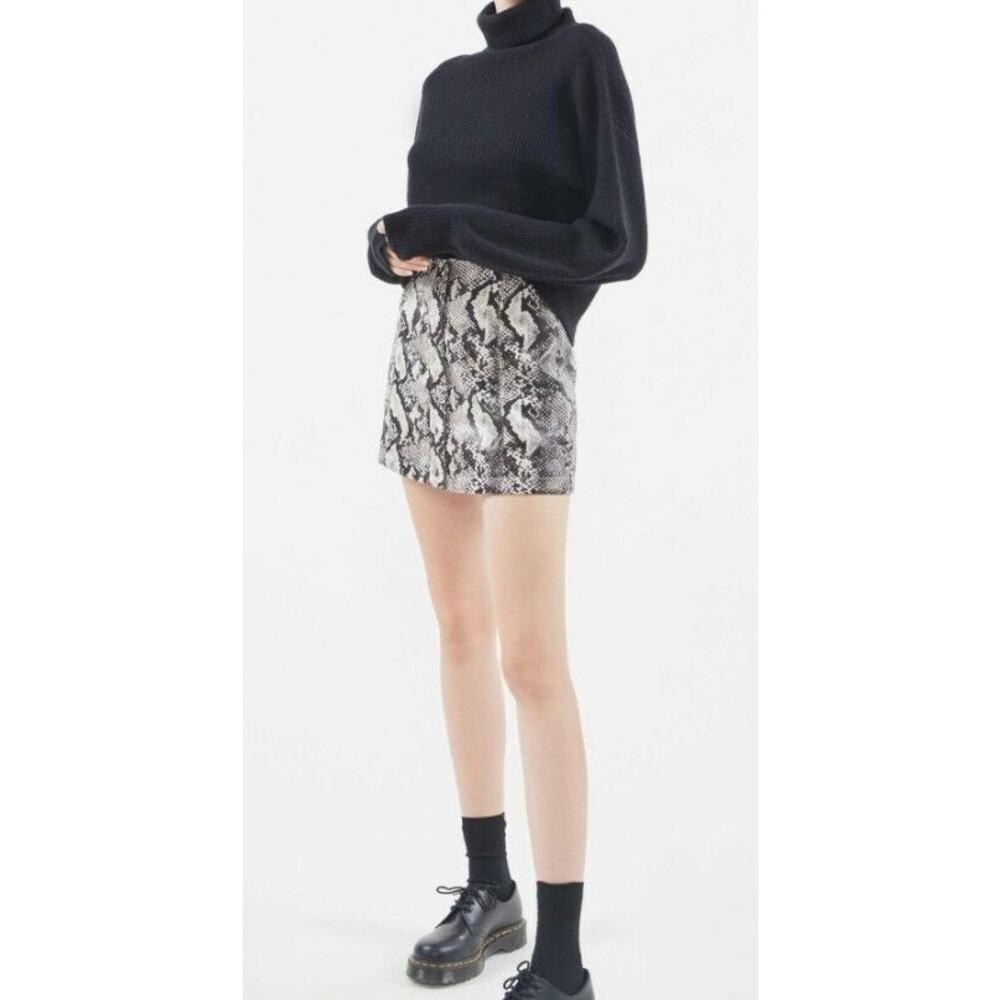 Urban Outfitters Womens Small Mini Skirt Black Snake Print Button Down MSRP $69